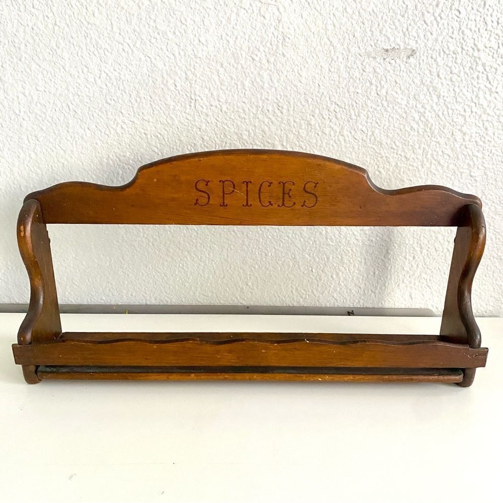 Moving Sale! Wooden Spice Rack With Bold Writing Carved Fence holding The Jars - Picture 3 of 5